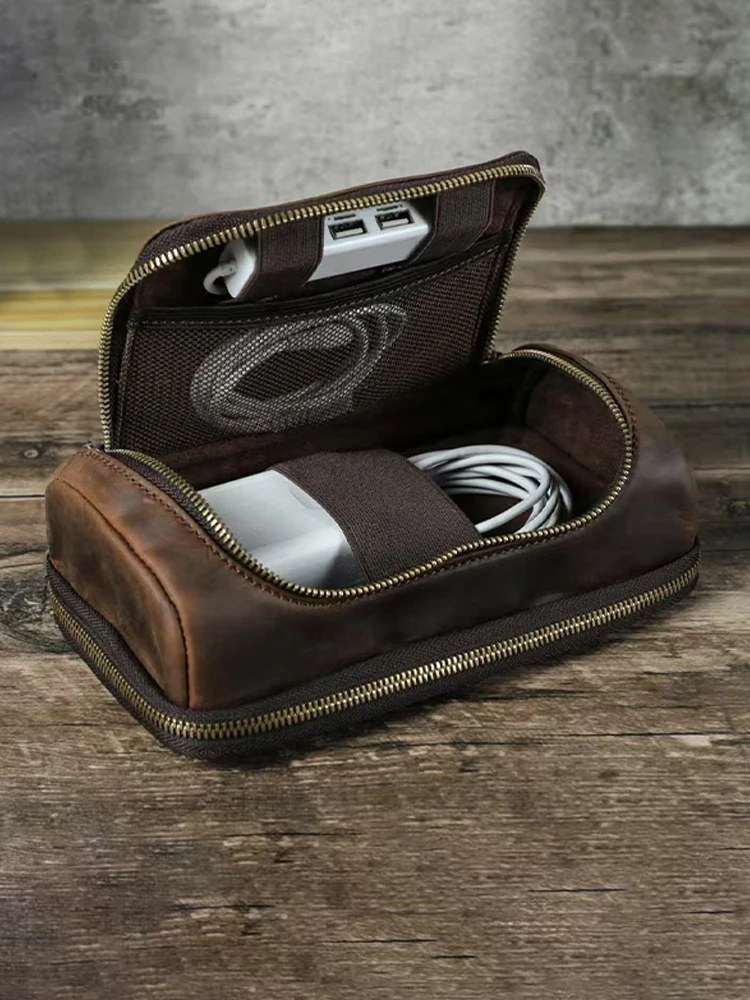 Męska torba kopertówka ze skóry bydlęcej na słuchawki, kabel USB do transmisji danych, mysz, organizer podróżny na akcesoria elektroniczne — zdjęcie produktu 7