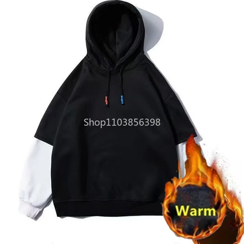 Patchwork Hooded Sweatshirt Hip Hop Men Pullover Hoodies Streetwear Casual Fashion Clothes Colorblock Hoodie Male Outwear Brand