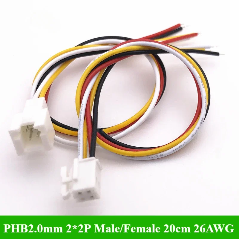 PHB2.0 PHB 2.0MM Pitch Double Row With Lock Catch Wire Cable Connector 2x2P/3P/4P/5P/6P 20cm 26AWG Male and Female Plug Socket