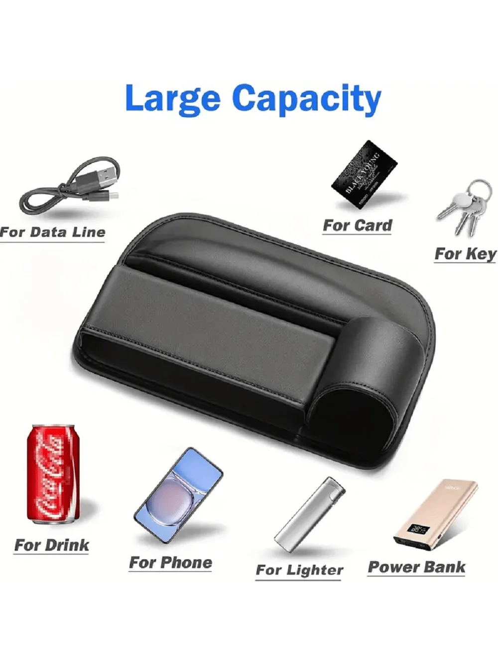 Universal Car Seat Gap Organizer Storage Box Multifunction Leather Crevice Side Storage Pocket Wallet Keys Card with Cup Holder image 5