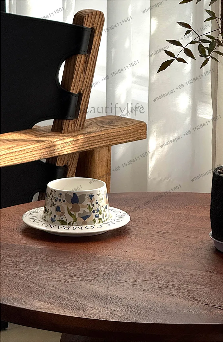 FG round coffee table solid wood medieval wabi-sabi wind B & B small round table