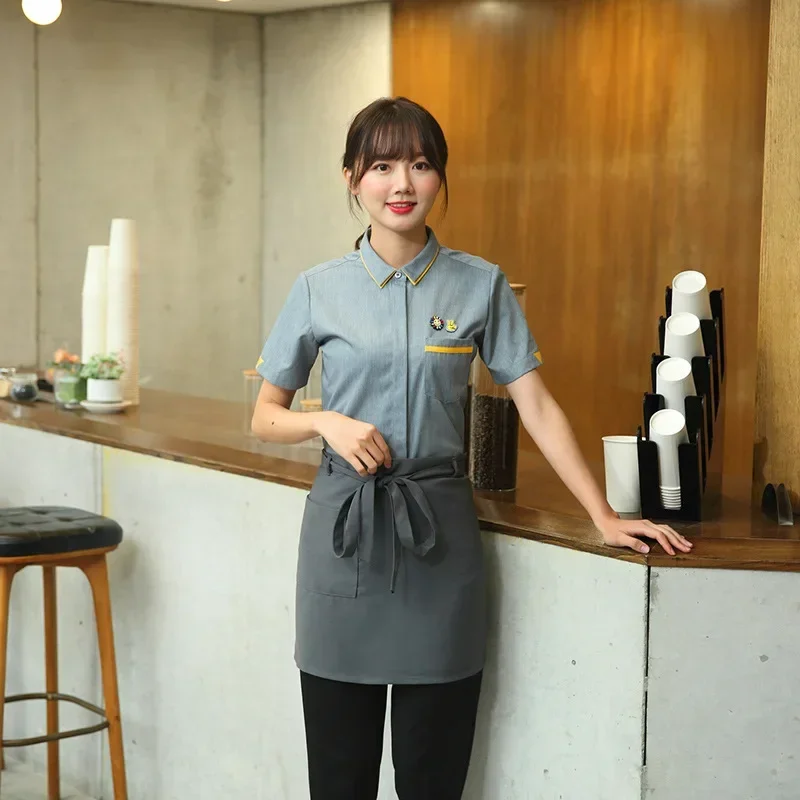 Bakery Waitress Uniform Breathable Chef Shirt Western Restaurant Waiter Uniform Summer Hotel Food Service Kitchen Work Wear
