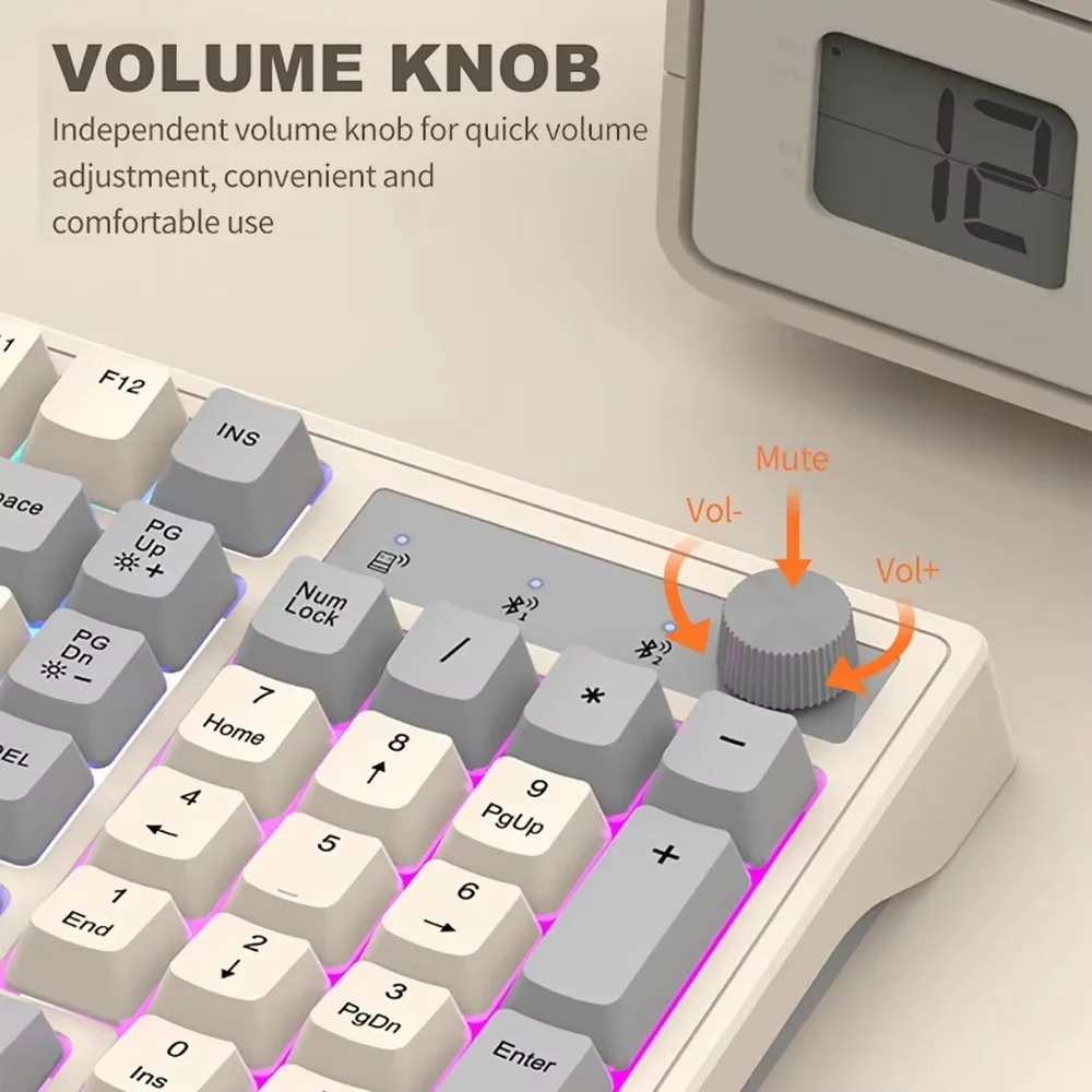 Teclado mecánico inalámbrico para juegos, teclado de modo Dual Bluetooth de 2,4 GHz, luz RGB de 98 teclas para trabajo de ordenador y tableta Gamer