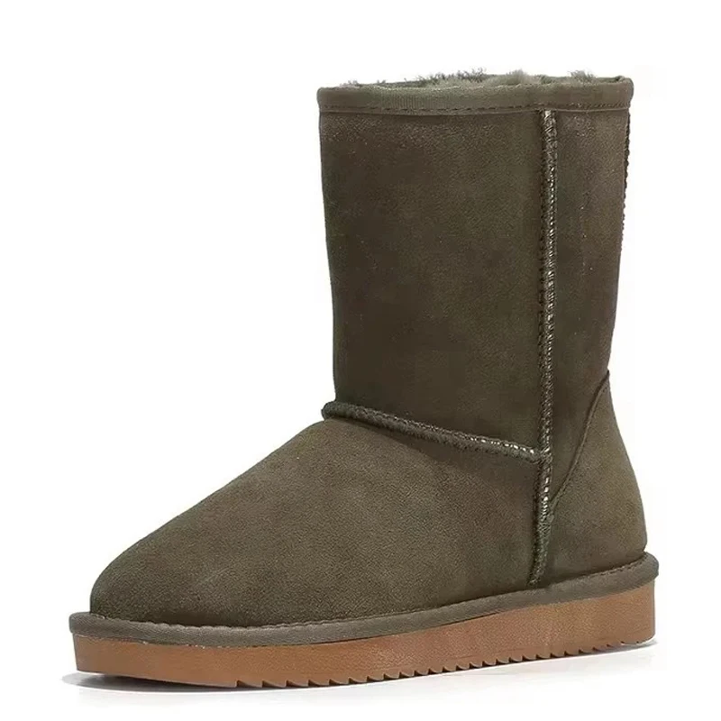 100% Echtes Rindsleder-Wildleder Schneestiefel für Damen, Hochwertige Australische Winterstiefel für Frauen, Warme Botas Mujer