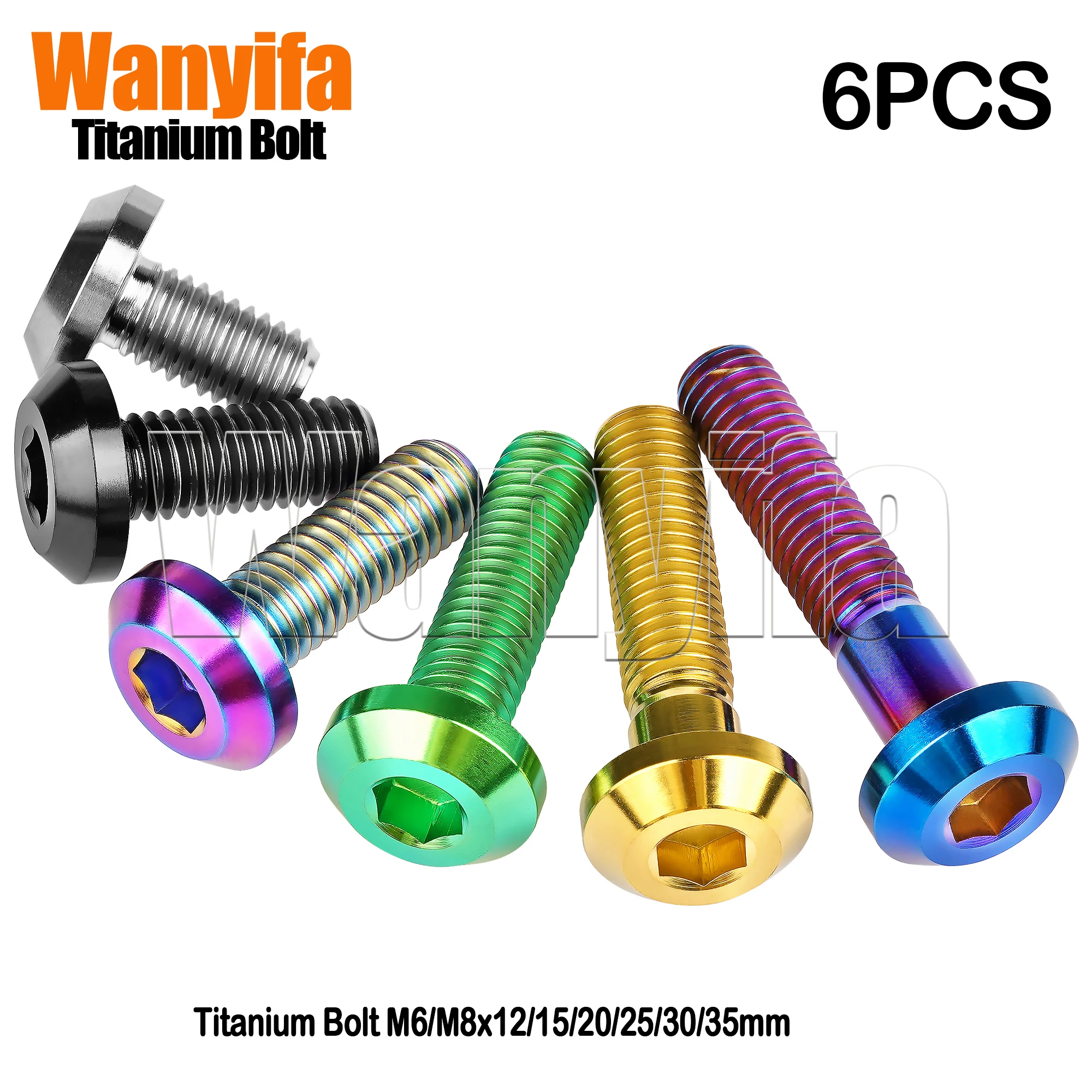 Wanyifa 6 adet titanyum cıvata M6/M8x12/15/20/25/30/35mm kalın şemsiye kafa Ti Allen vidalar bisiklet motosiklet modifiye bağlantı elemanları için