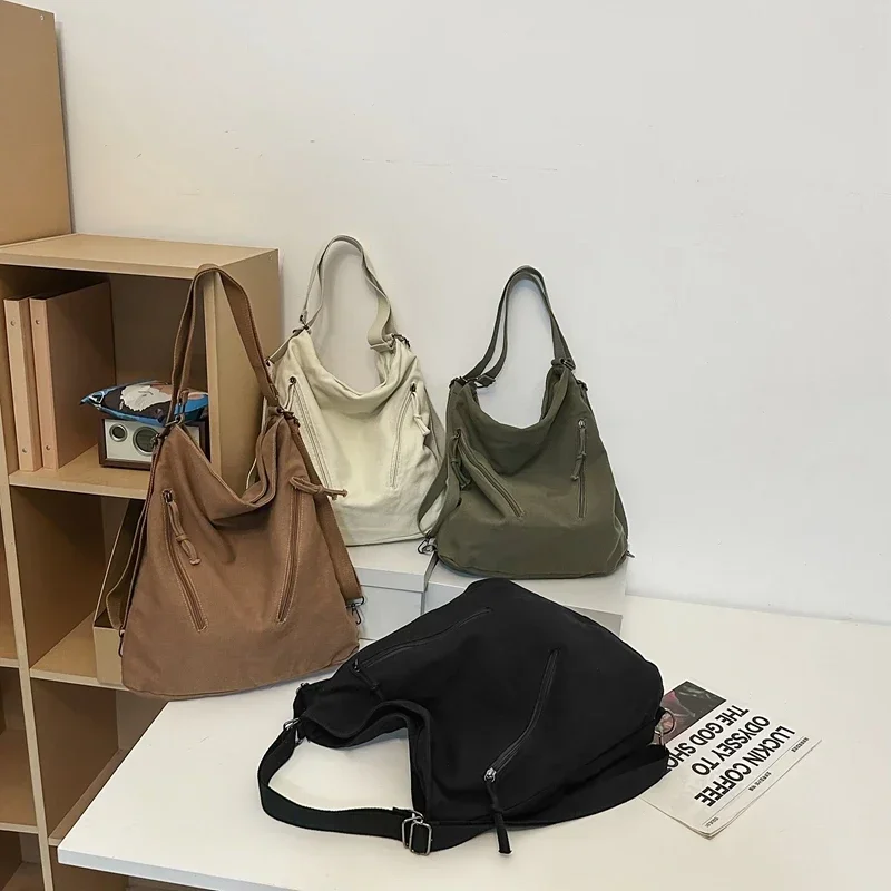 Casual High Capacity Canvas Zipper Women's Tote Bags Solid Color Youth Ladies Shoulder Bags on Sale 2024 Bolsas Femininas