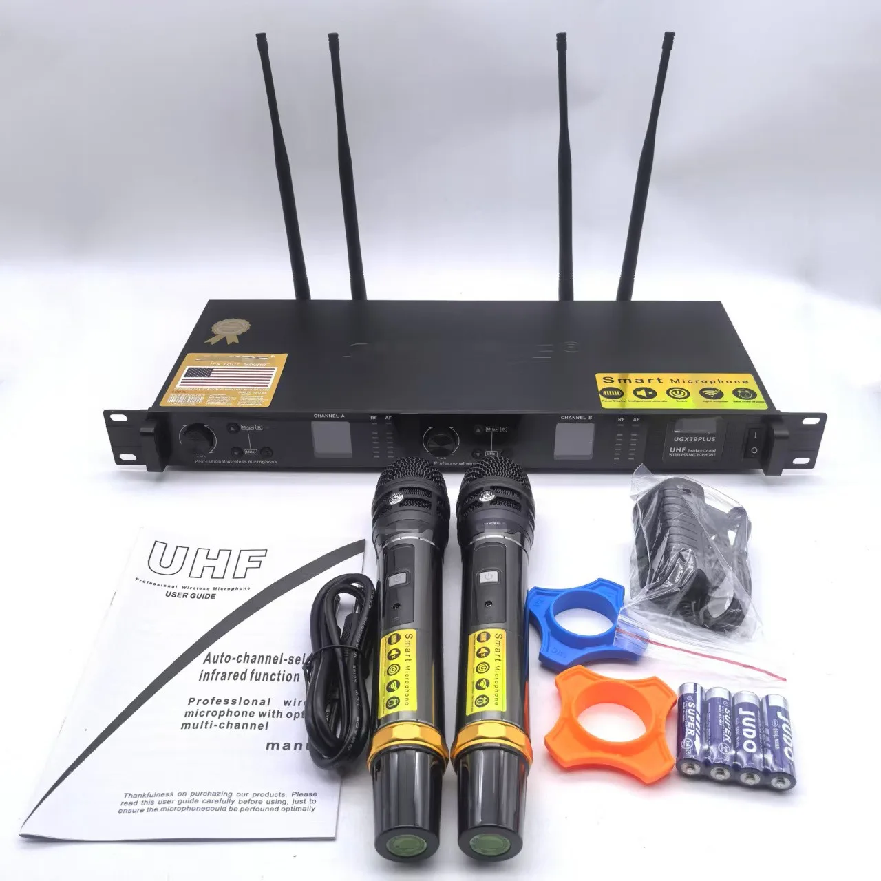 

UGX-39 PLUS dual channels Hands Holding Metal UHF Wireless Microphone KTV Microphone