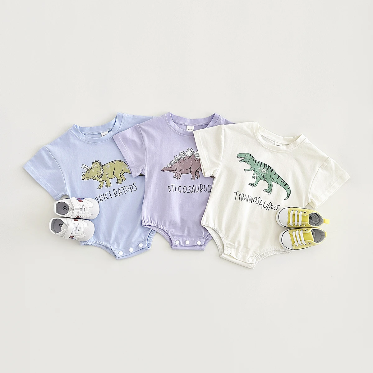 INS Summer Newborn Boys Girls Clothing Triangle Romper Cotton Baby Bodysuit Cartoon Dinosaur Print Short Sleeve Infant 0-18M