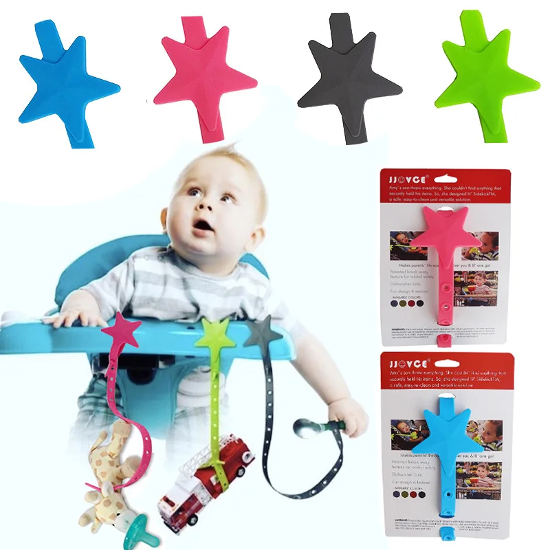 Baby Stroller Hook Silicone Star Pacifier Chain Non-toxic Teether Strap Kids Toy Holder Stroller Organizer Stroller Accessories