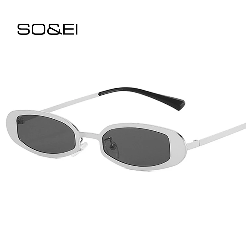 

SO&EI Retro Small Oval Metal Women Sunglasses Shades UV400 Retro Punk Men Clear Lens Frame