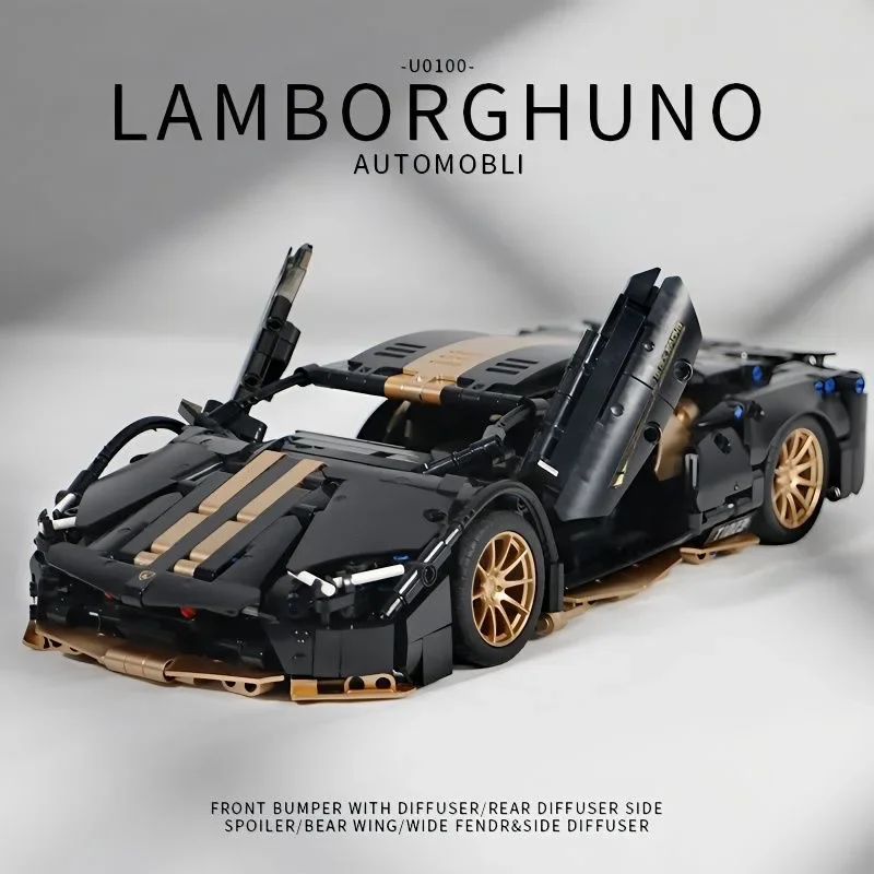 1309 PCS Technical Electroplating Black Gold Lambo Sports Car Building Blocks Super Racing Vehicle Assemble Bricks Toys Gifts