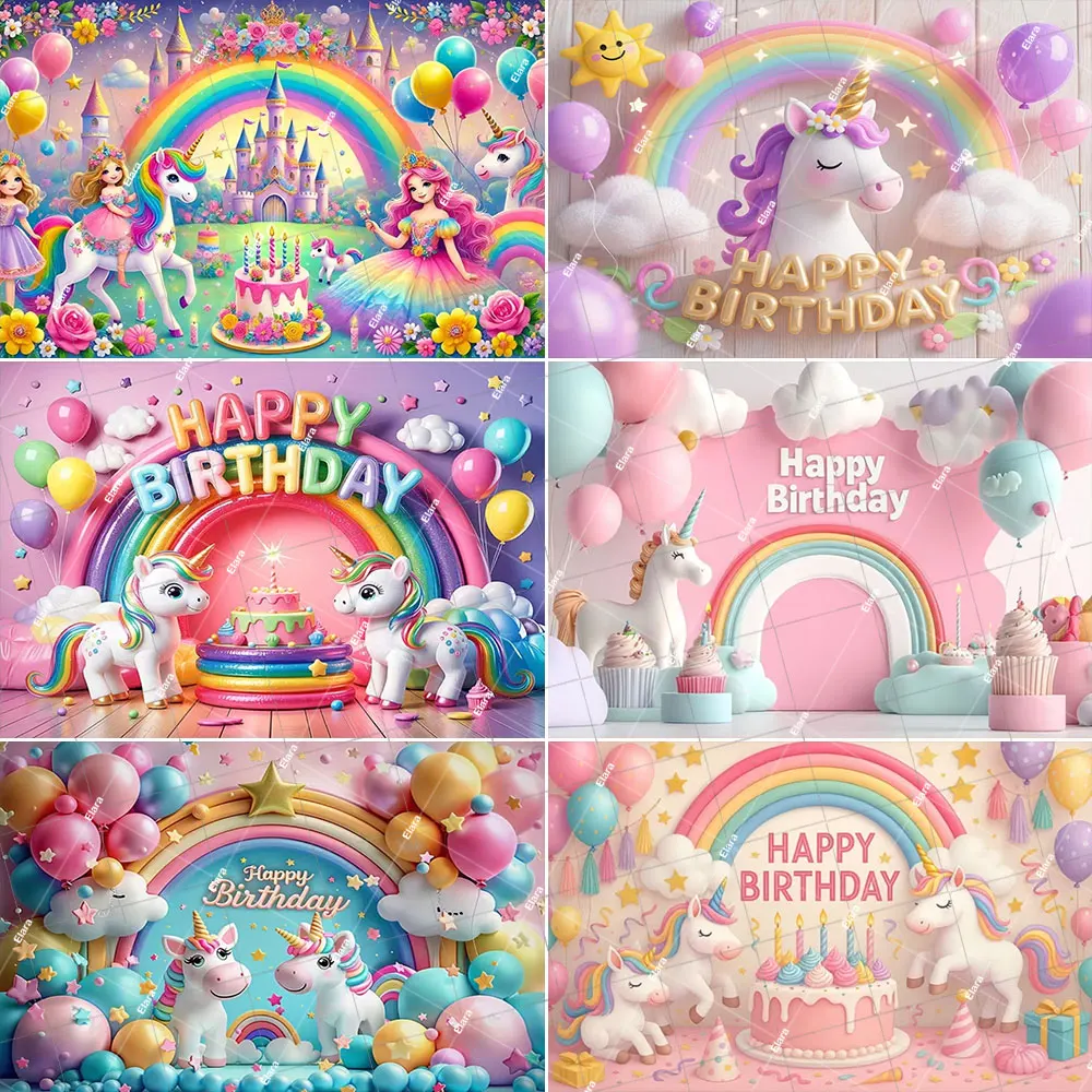 

2D Unicorn Birthday Decoration Backdrop Pink Little Princess Birthday Party Baby Shower Photography Backdrop Banner Studio Props