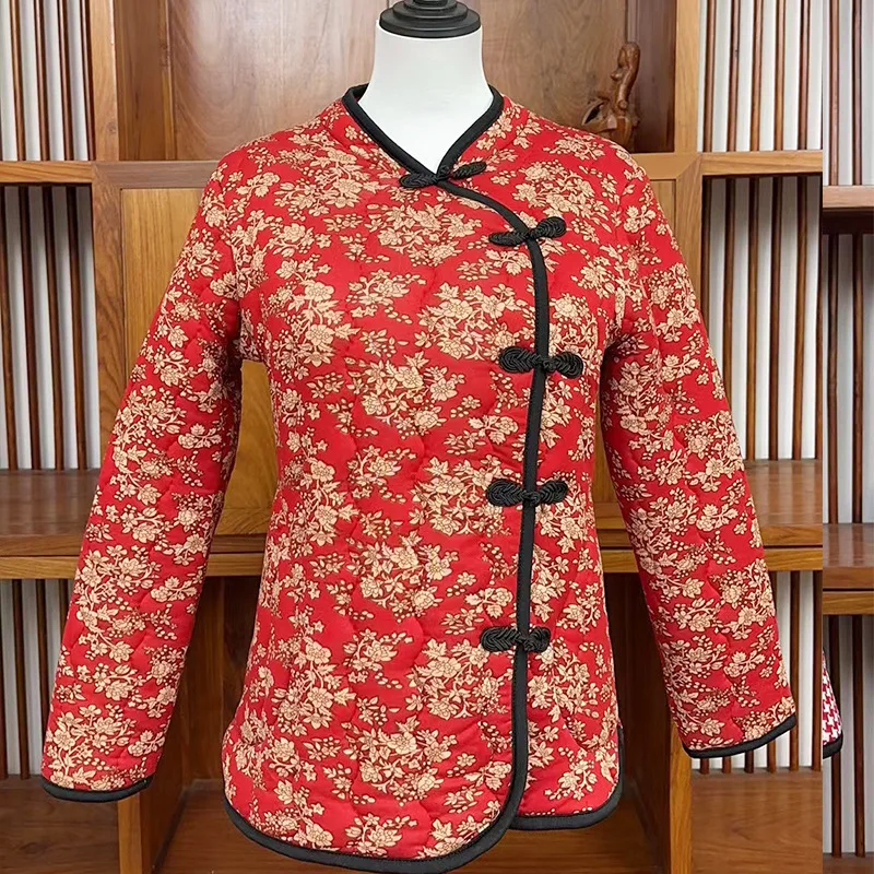 Roupas tradicionais chinesas florais vintage para mulheres jaqueta folk personalizada outono e inverno retrô tops casuais casaco chinês novo