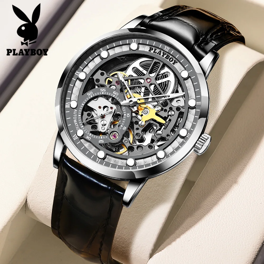 PLAYBOY High Quality Luxury Automatic Mechanical Man Watch Fashion Trend Design Wrist Watch Men Original Waterproof Mens Watch