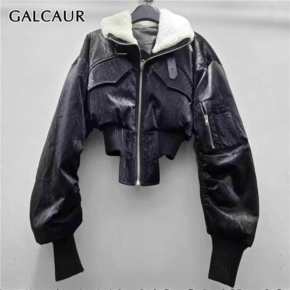 

GALCAUR однотонная куртка на молнии, женская куртка с лацканами и длинными рукавами, свободная корейская уличная одежда, женские куртки, осенний стиль, модная новинка