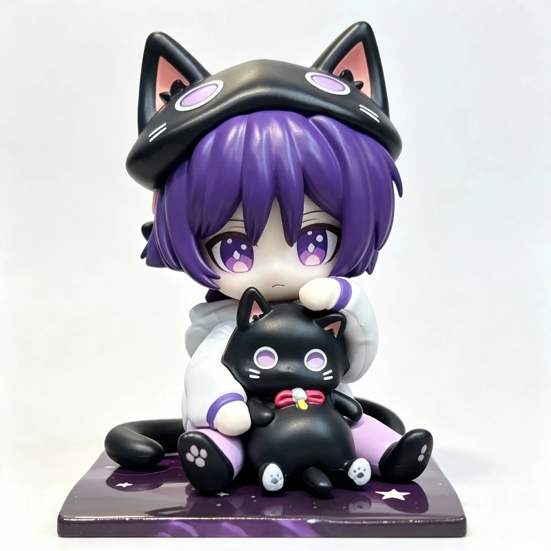 Image of miHoYo Genshin Impact Wanderer Märchenhafte Katze Q-Version Anime-Figur Niedliche sitzende Scaramouche-Puppe Sammlermodell Ornament Spielzeug