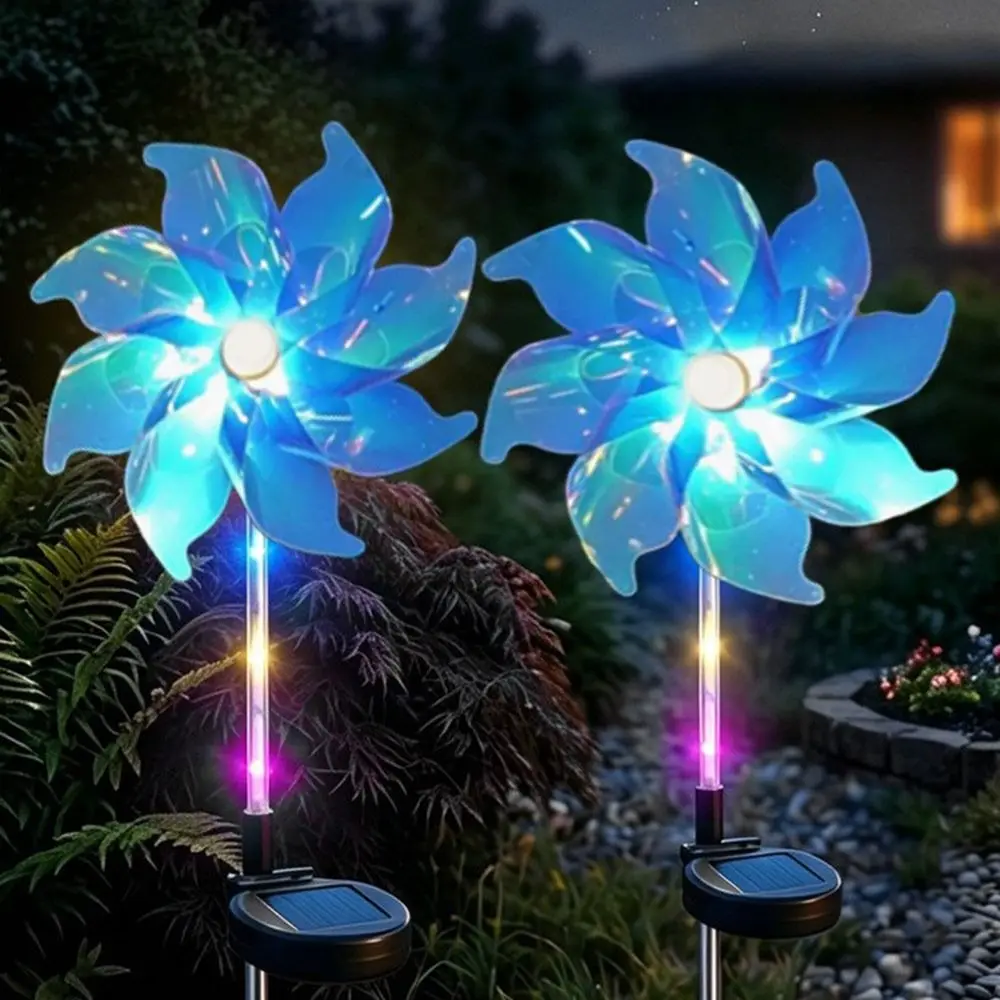 Waterproof Solar Windmill Light Solar Powered LED Light Source Garden Stake Light Color Changing Windmill Stake Light