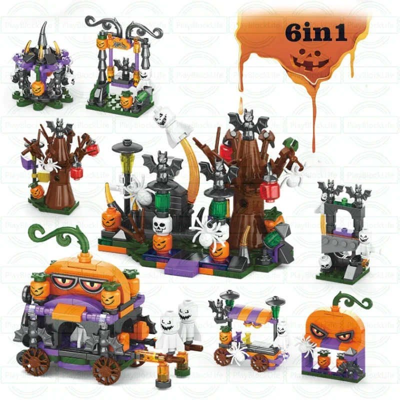 Calendario de cuenta atrás para Halloween, 31 Uds., elfos fantasma, linterna de calabaza, fantasmas de caramelo, Mini adorno, bloques de construcción, Juguetes