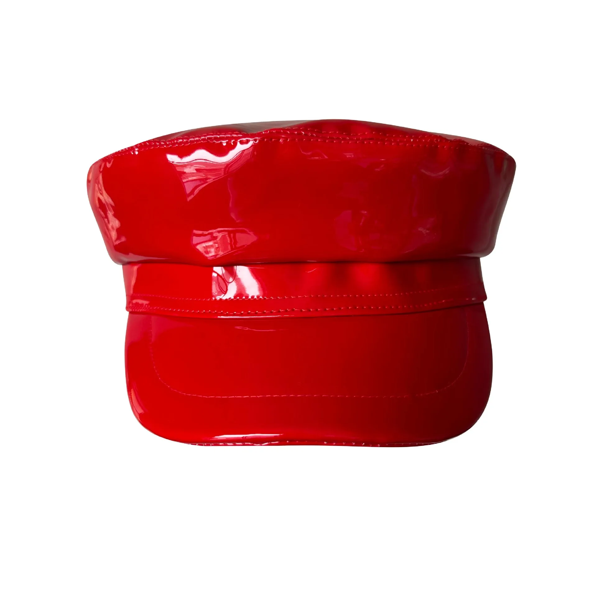 2025 Women's PU Nautical Cap - Glossy Newsboy Hat Wide Brim Slimming Face, Vintage Leather Peaked Cap Fashion Accessory