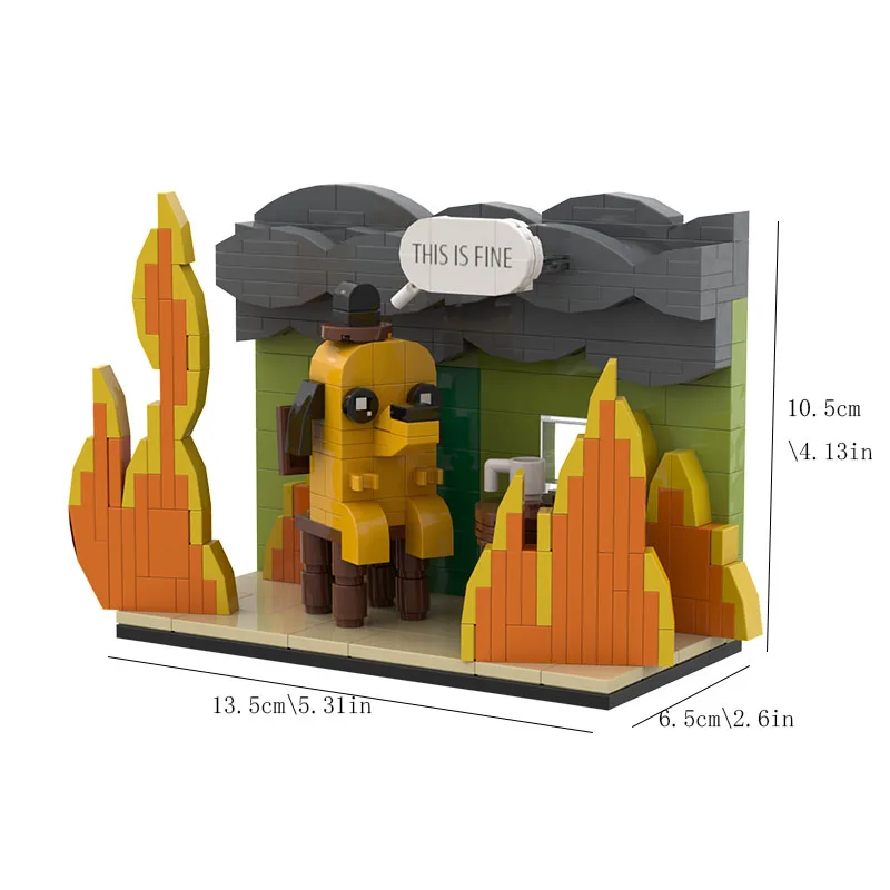 299PC MOC This is Fine Dog Building Block Kit Cartoon Fire Meme Vignette Hound Dog Animal Brick Model Toy For Children Gifts