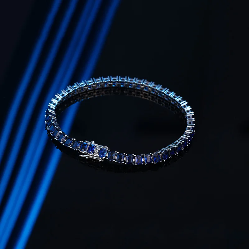 

Luxury Solid Platinum PT950 Square Blue Moissanite Diamond Bracelet Women's Ins Fashion Full Diamond Bracelet