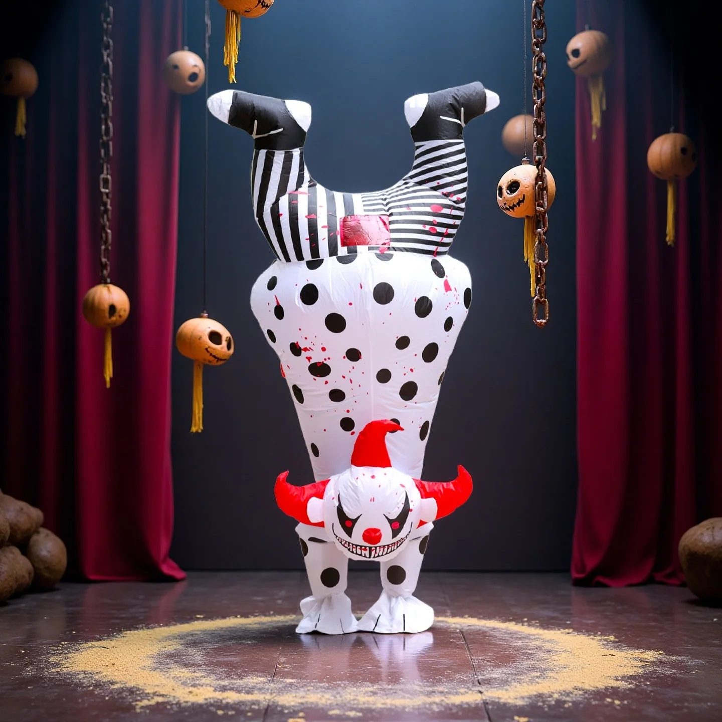 Disfraz inflable de payaso malvado invertido, programa de fiesta de Halloween para adultos, ceremonia de apertura de carnaval dividida en disfraces de utilería