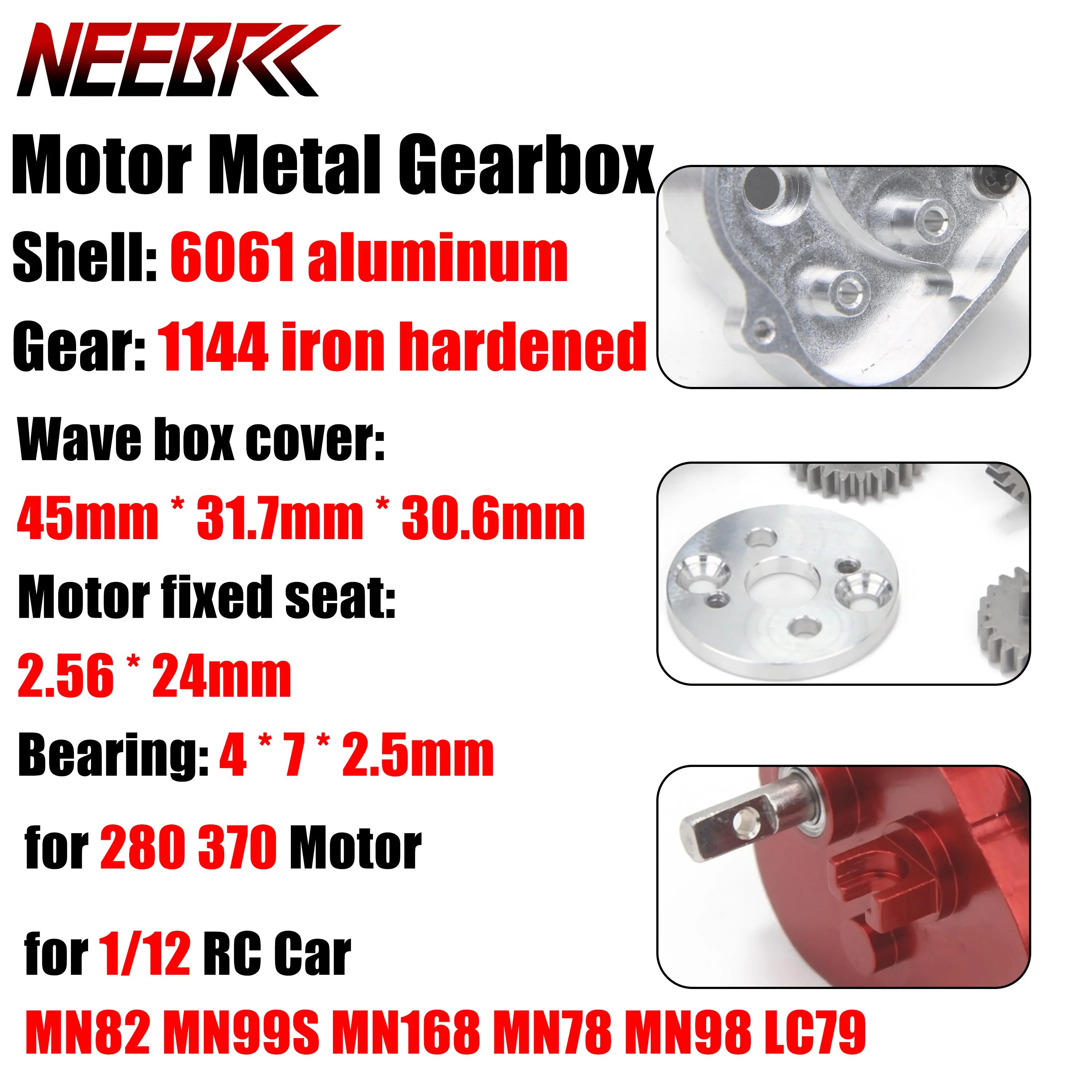 

Metal Gearbox Adapter Plate Transmission Gear Box Set for 1/12 RC Car MN82 MN99S MN168 MN78 MN98 LC79 280 370 Motor Upgrade Part