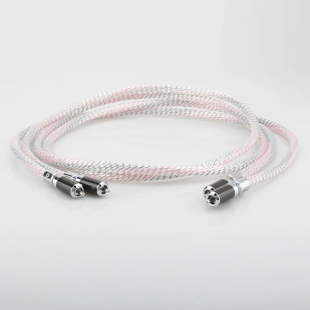 Par Nordost Valhalla 7N cabo de interconexão RCA de áudio banhado a prata com conector RCA de fibra de carbono