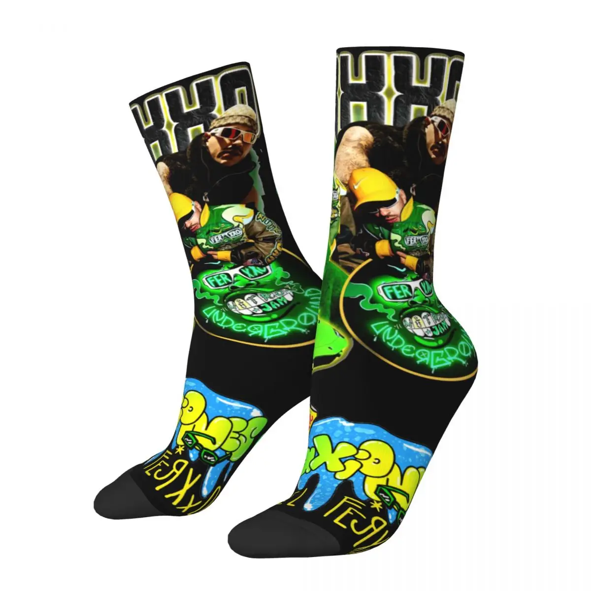 Hip Hop Feid Ferxxo Mor Green Bootleg Design Socks Merch for Men Compression Printing Socks