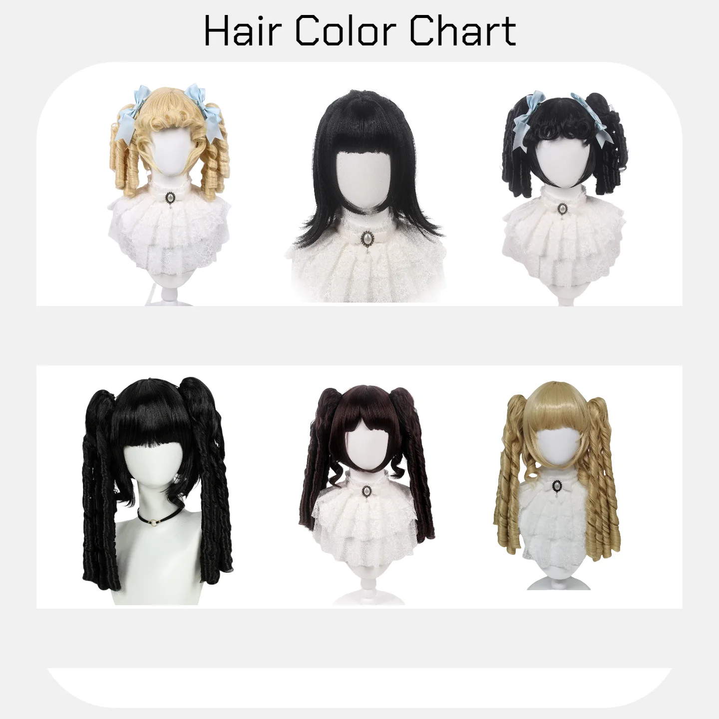 REEWES Pigtails Roll Wig With Bang Black Synthetic Hair For Cute Doll Chic Teen Girls Cosplay Princess Halloween Cos