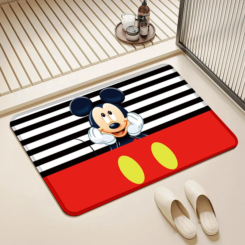 

Disney Mickey Mouse Stripe Door Mat Non-Slip Absorbent Floor Rug for Home Kids Room Bathroom Kitchen Decor