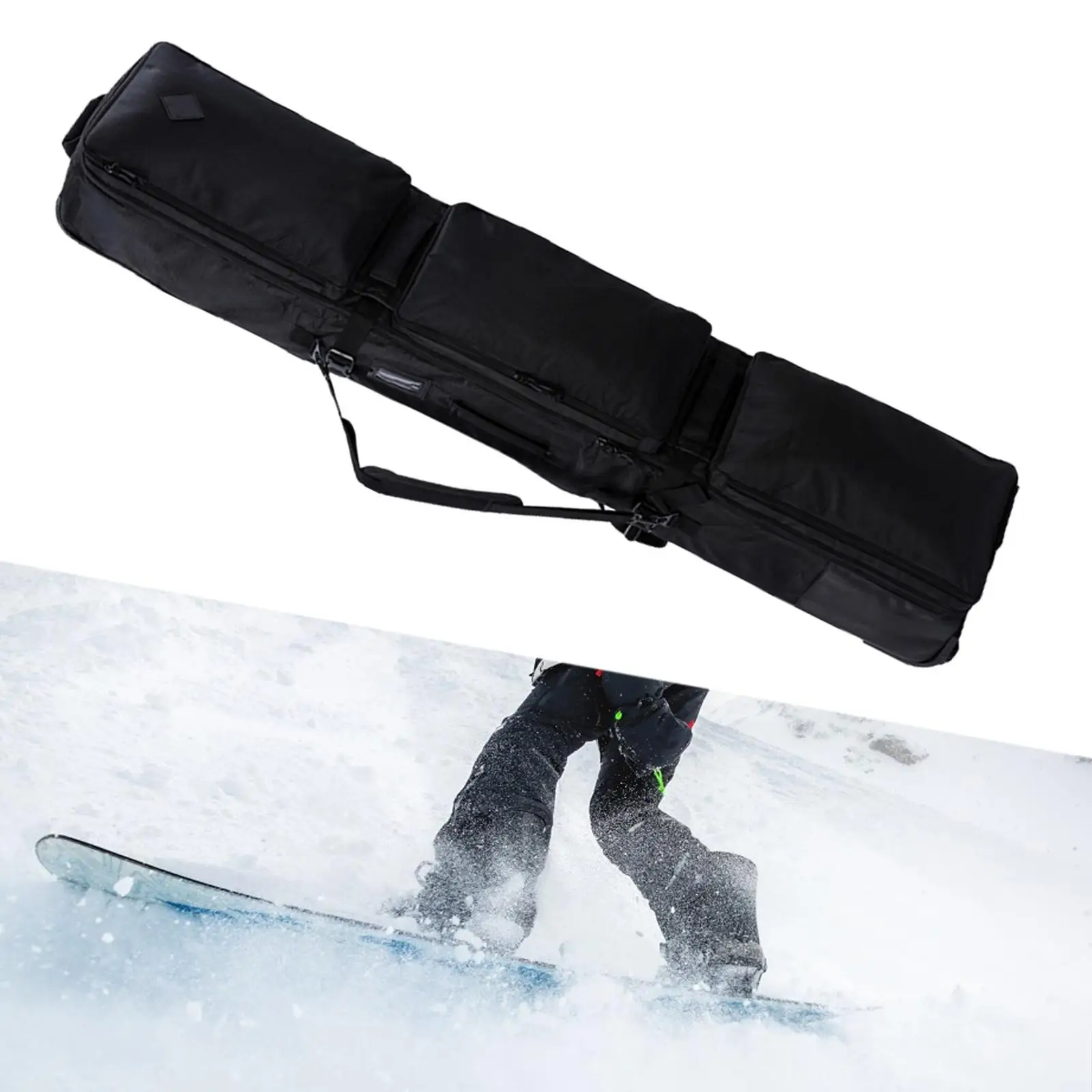 Ski Bag Snowboard Bag Snowboarding Storage Black Men Women Heavy Duty Zippers and Buckles Ski Carrying Bag Snowboard Carrier