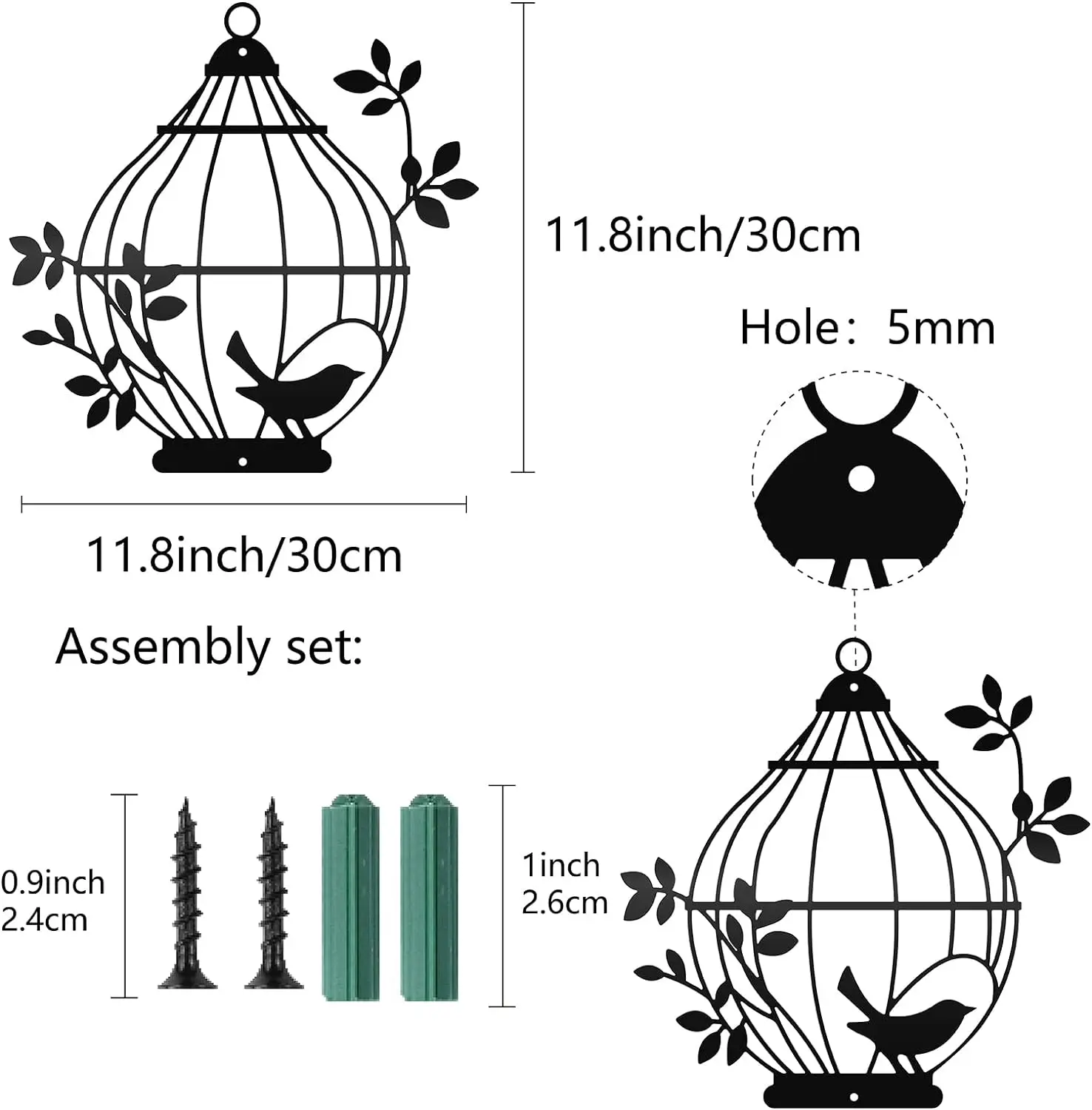 1PC Bird Metal Wall Art Birdcage Wall Decor Black Wall Sculptures Decorative Hanging Plaques Ornaments Iron Abstract