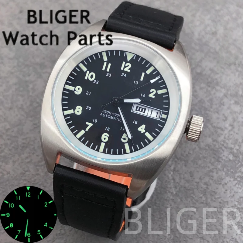 BLIGER 36 мм 39 мм мужские модные NH36A автоматические механические наручные часы из минерального стекла кожаный ремешок 100 м часы для дайвинга Pilot Lume
