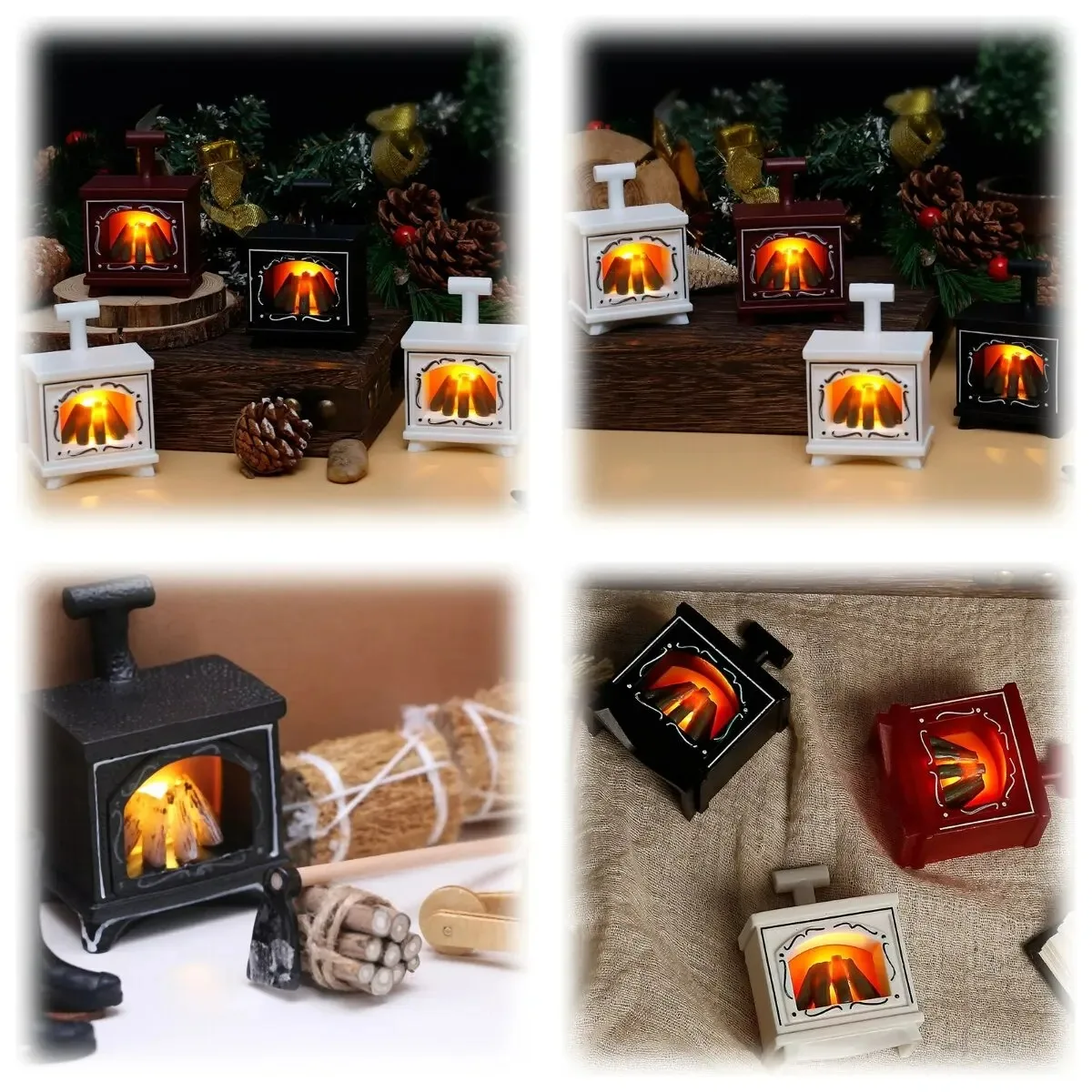 LED Casa delle bambole Mini Camino Stufa luminosa Modello Mobili per la casa Cucina Scena di vita Decorazione Giocattoli Camera da letto Comodino Luce notturna