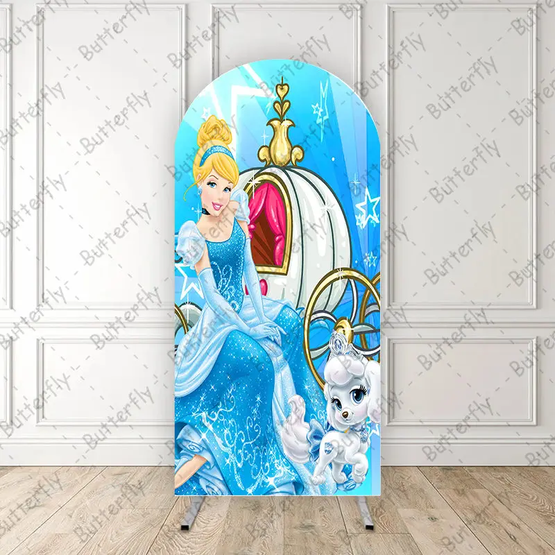 

Puppy Dog Carriage Cartoon Disney Cinderella Cute Princess Arch Photo Backdrop Cover Girls Birthday Party Background Decoration