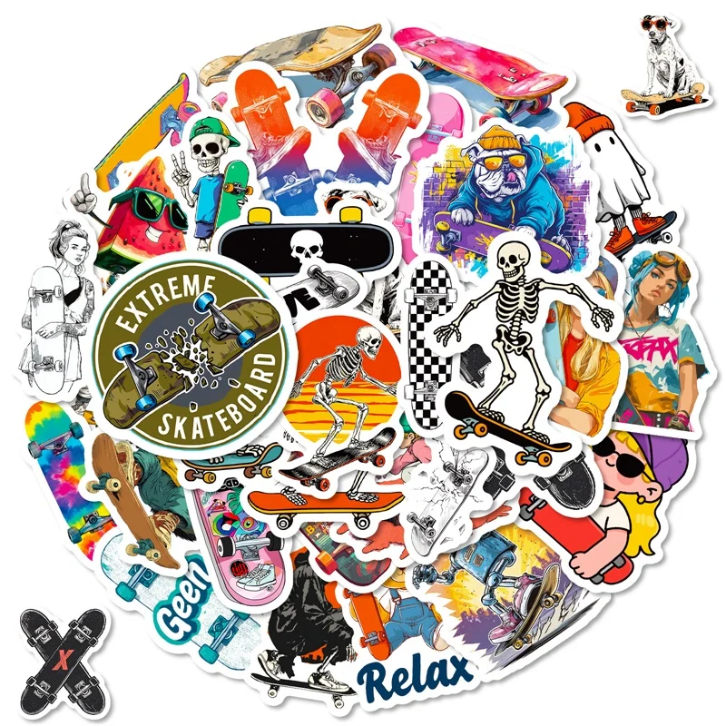 

10/30/56PCS Funny Skateboard PVC Sticky Sticker Aesthetic DIY Children's Decoration Scrapbooking Hand Accounting Supplies