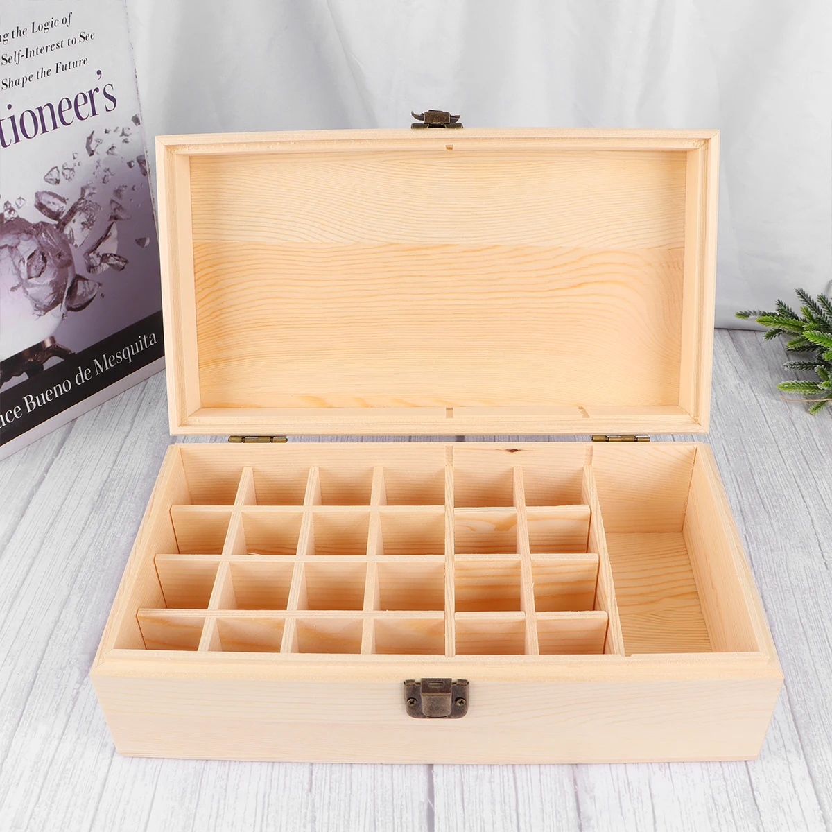 

25 Grids Essential Oil Box Pine Wood Storage Rack Organizer for Aromatherapy Skincare Perfume Office Supplies Wooden Case