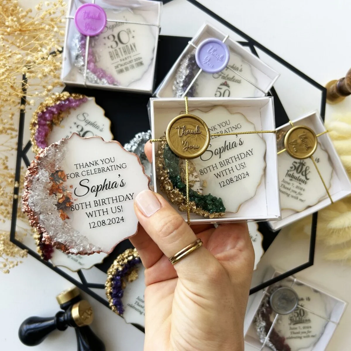 Personalized Epoxy Magnet Favors: Birthday, Anniversary Thank You Gifts