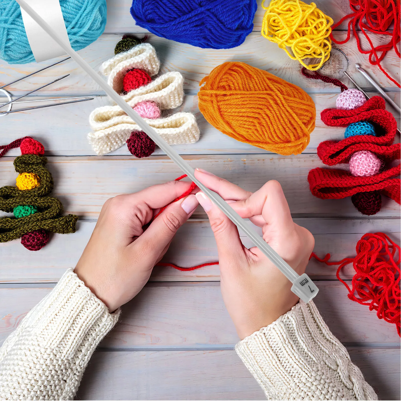 10Pcs Aluminum Knitting Needles Set Straight Sturdy Metal Yarn Knitting Tools for Sweater Scarf Gloves Hat Socks Kit - view 4
