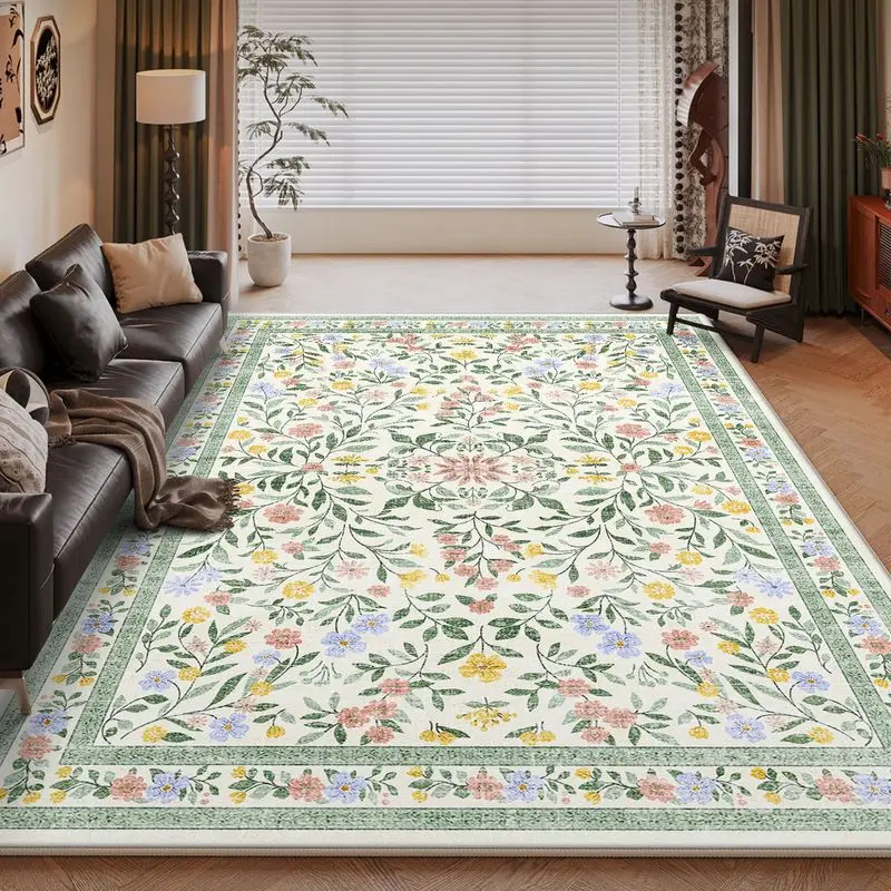 VIKAMA French Botanical Rug Non Slip Easy Care Oversized Living Room Carpet Washable Bedroom Area Rug Vintage Home Decor