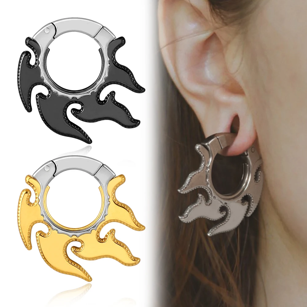 Giga 2pcs Fire Design Ear Weights Expander 2g(6mm) Punk Stainless Steel Earlobe Hanger Stretched Gauges Body Piercing Jewelry