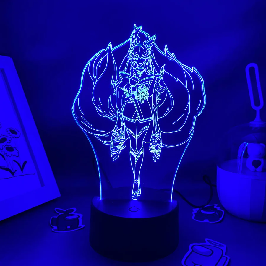 LOL Game League of Legends Ahri the Nine Tailed Fox 3D Led Neon Night Lights Bedroom Table Decor Game LOL Lava Lamp Gift For Kid