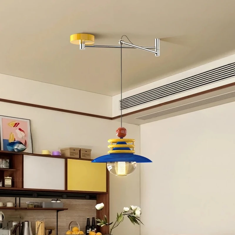 

Restaurant chandelier retro wabi wind color blue table light 2025 new designer hanging lamp
