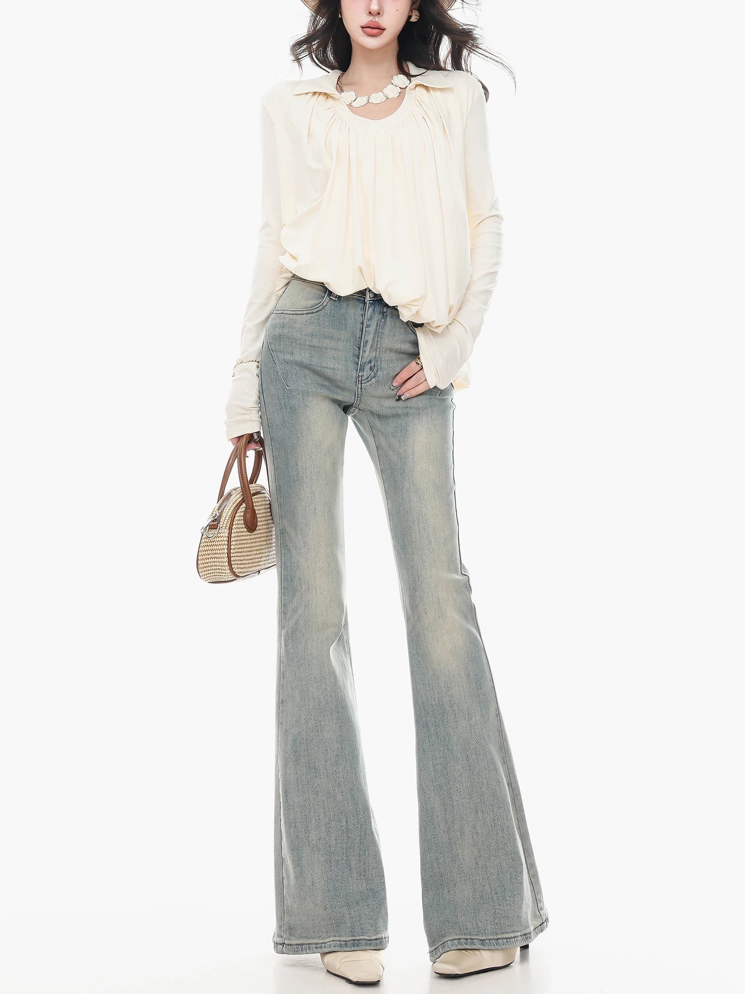 

Оригинальные американские ретро-джинсы ABWLR с расклешенным низом, женские утягивающие брюки-клеш с высокой талией, джинсовые брюки для женщин