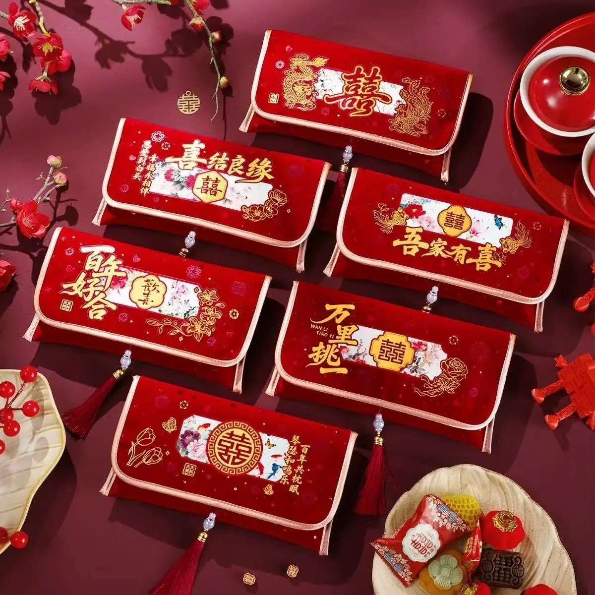 

Multiple Patterns 2026 Money Pocket Tassel Design Embroidery New Year's Blessing Bag Best Wishes Red Envelope Chinese Wedding