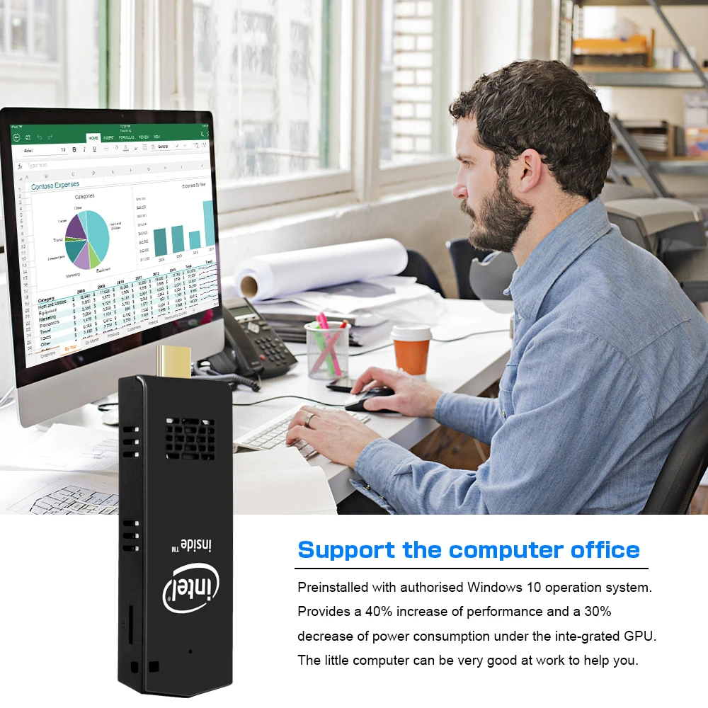 2026 W5 PRO Mini PC Windows 10 OS Intel Atom X5-Z8350 Quad-Core PC BT 4.2 2.4G/5G WiFi 4GB/8GB DDR3 64GB/128GB eMMC SSD USB3.0