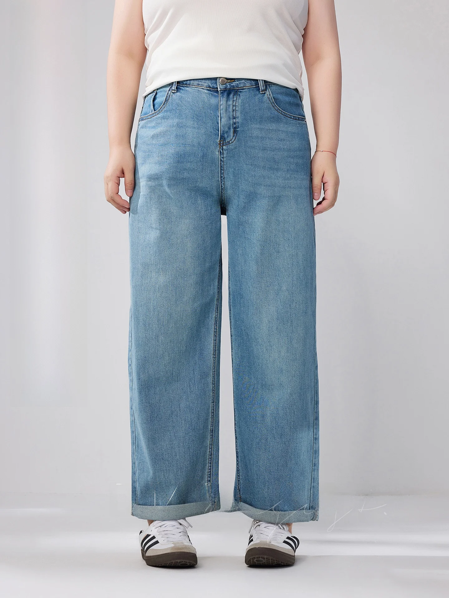 

High Waist Casual Harem Jeans Loose Long Pants Turn up New Spring plus Size Women's Fashion DMRORO Straight Leg Trousers