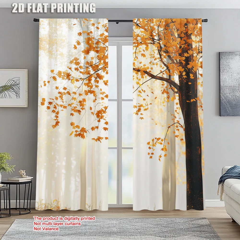 

2pc, Party Window Curtains Tree Durable 100% Polyester Fabric,Without Electricity Festive Backdrops Applies to College