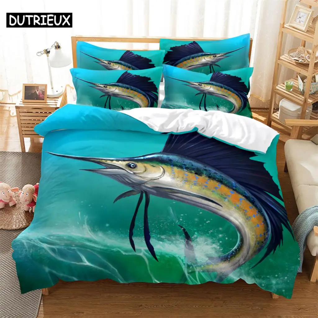 

3D Printed Queen - Size 3D Fish Bedding Duvet Cover Set - Home Textiles for Festive Santa - themed Bedrooms